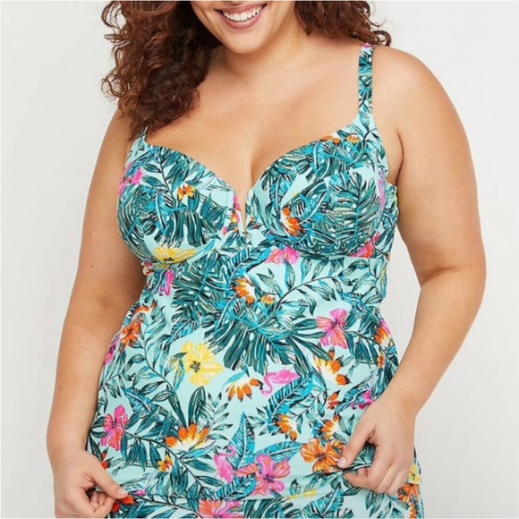 Swim By Cacique  Tropical Print 2 Piece Tankini High Waisted Swim Suit 42DD, 16 - Picture 1 of 15